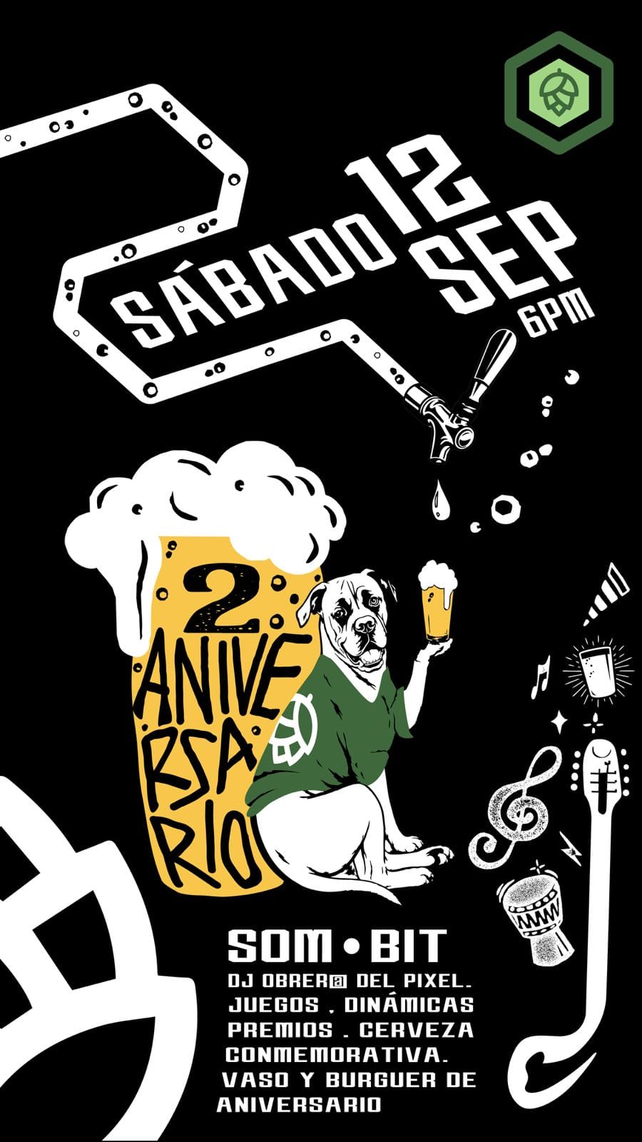 Cartel del segundo sábado de aniversario de Vecindario Beer Garden con Som•bit
